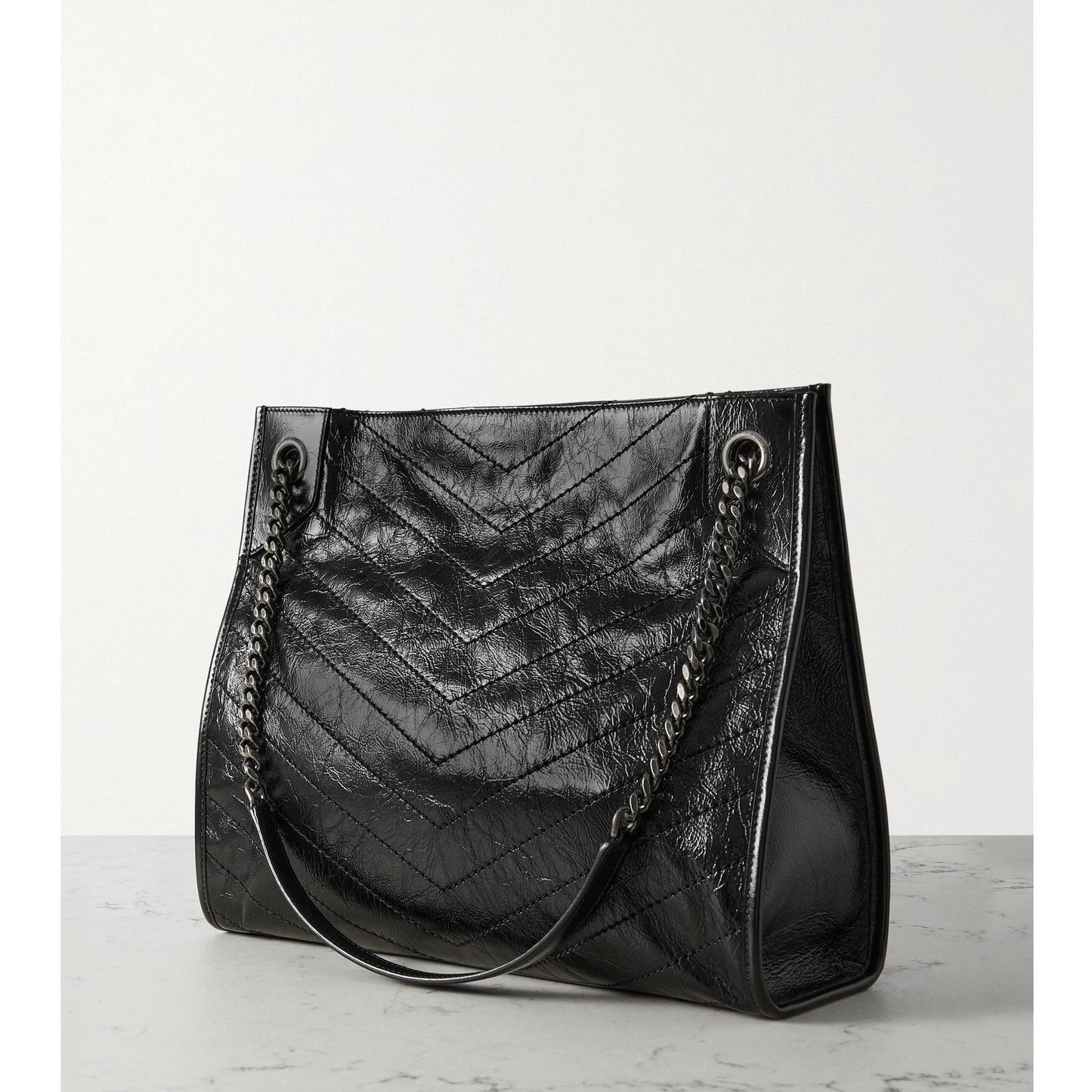 SAINT LAURENT YSL Shopper Tote Bag in Crinkled Leather