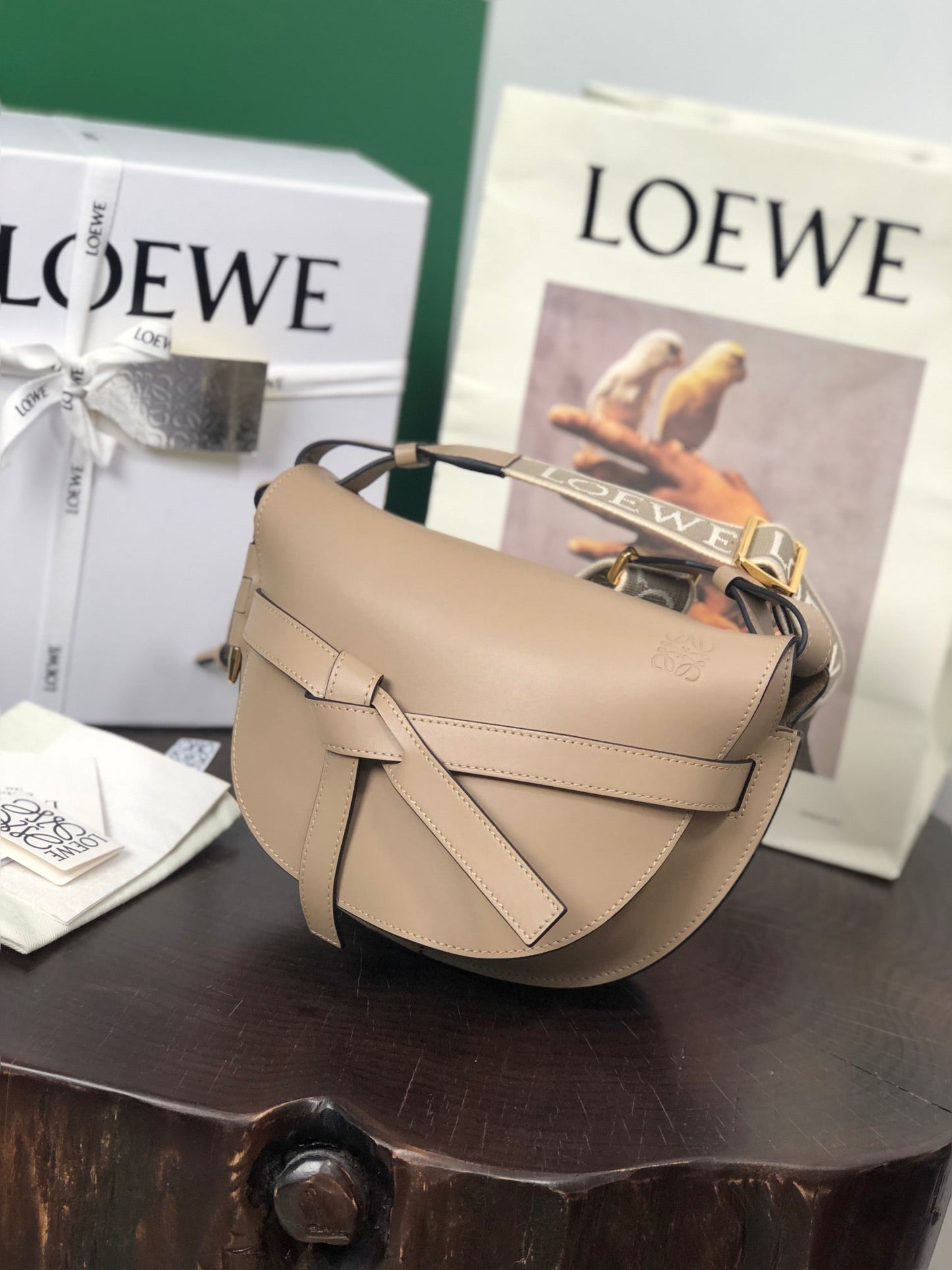 LOEWE Gate Bow knot Crossbody Leather Bag, 20*19*11.5cm