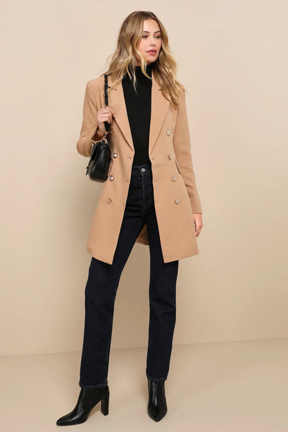 Women Double-Breasted Coat Military Coat Blazer Dress