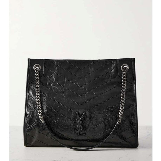 SAINT LAURENT YSL Shopper Tote Bag in Crinkled Leather