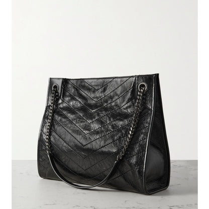 SAINT LAURENT YSL Shopper Tote Bag in Crinkled Leather